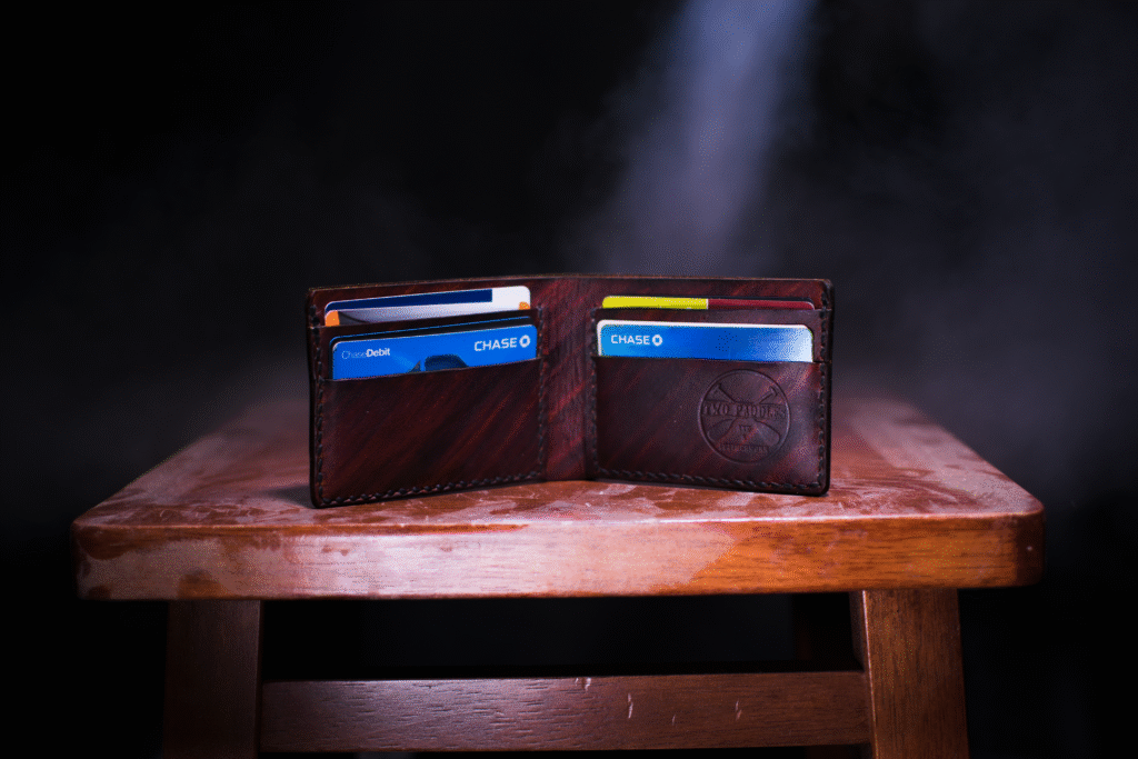 a wood box with a couple of floppy disks on it
