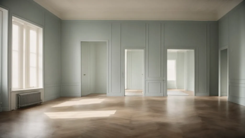 a room with walls freshly painted in a calming, uniform color, showing no signs of drips or streaks, exuding an air of professionalism and meticulous attention to detail.