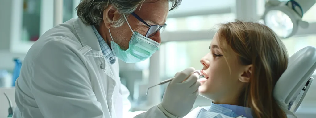 a dentist demonstrating proper brushing technique to a patient.