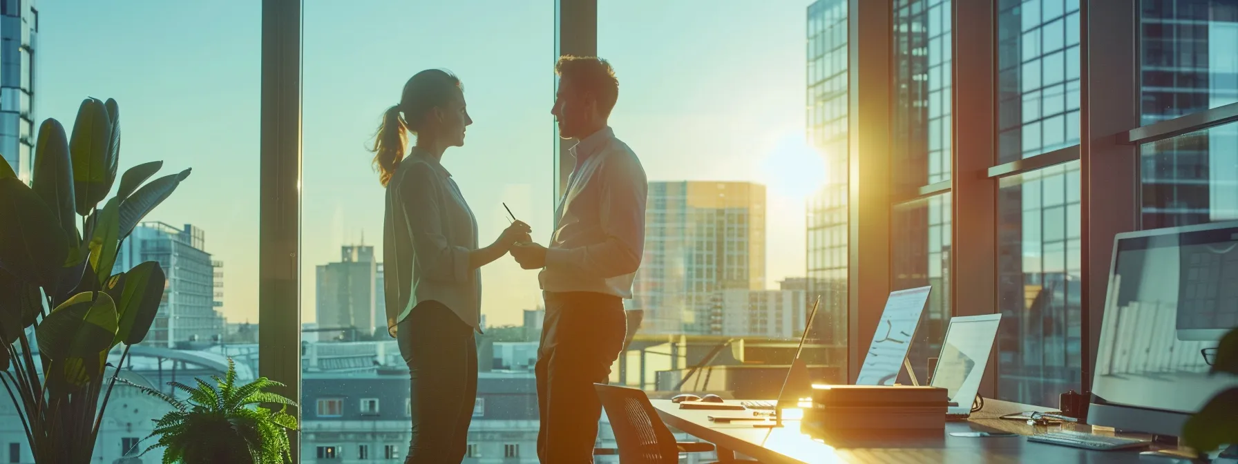 Window Replacement Tucson AZ: Essential Considerations for Sustainable Home Upgrades 2 business professionals evaluate a sustainable window replacement strategy.
